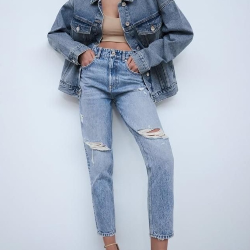 Zara Ripped Blue Mom Jeans